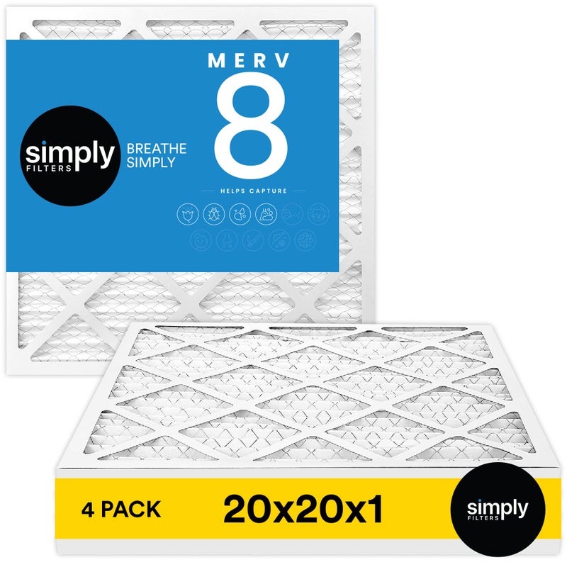 Simply 20x20x1 Air Filter, Merv 8, MPR 600, 4 Pack, Furnace Air Filter for HVAC (Actual Size: 19.75"x19.75"x0.75") DUST, Pet, & Allergy Control - Image 1